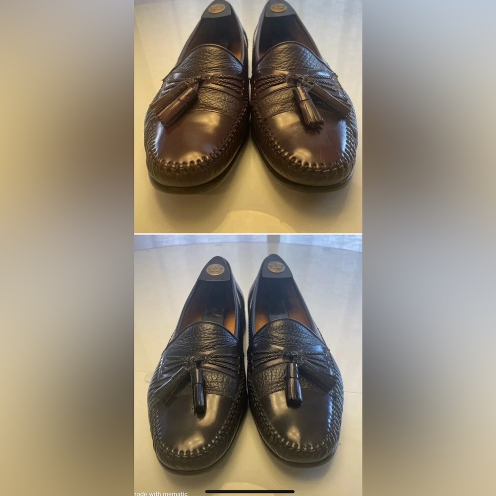 **2 PAIRS** Pelle Line Mens 10.5M Leather Tassel Loafers Burgundy & Black 2for1